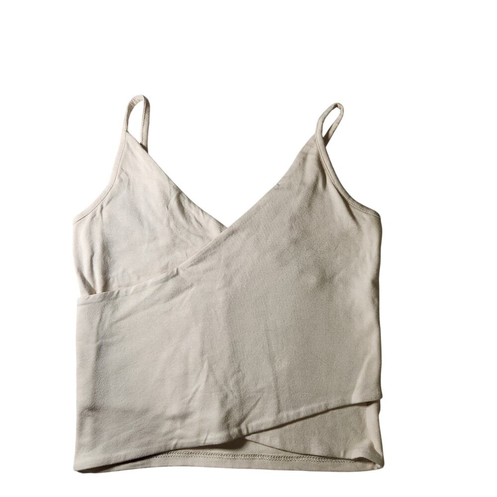 Aerie Off White Cotton Modal Blend Criss Cross Wrap Front Crop Bra Tank Small